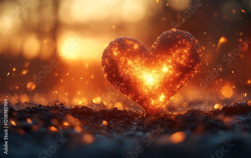 Fiery heart glowing at sunset.