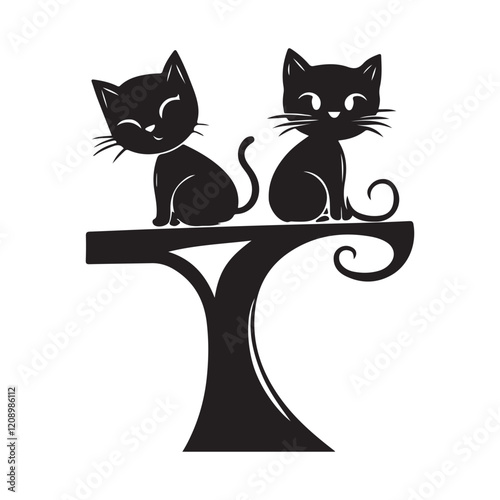 Playful Cat Climbing Tower in a Fun Playground Logo Design Vector Illustration.