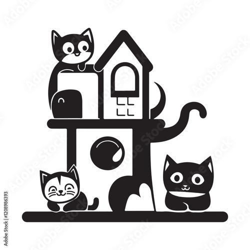 Creative Cat Playing on Tower in a Vibrant Park Logo Vector