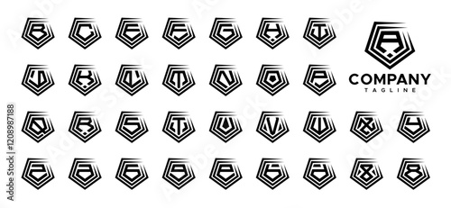 Set of pentagon shield letter A-Z logo