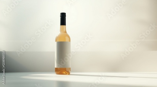 A bottle of wine with a glass and cork isolated on a blank background, mockup template photo