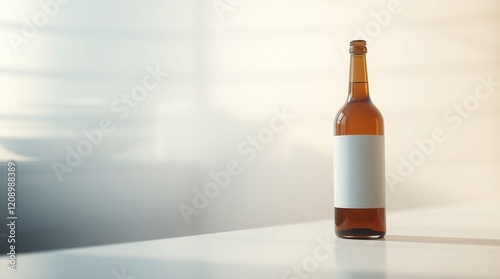 A bottle of wine with a glass and cork isolated on a blank background, mockup template photo