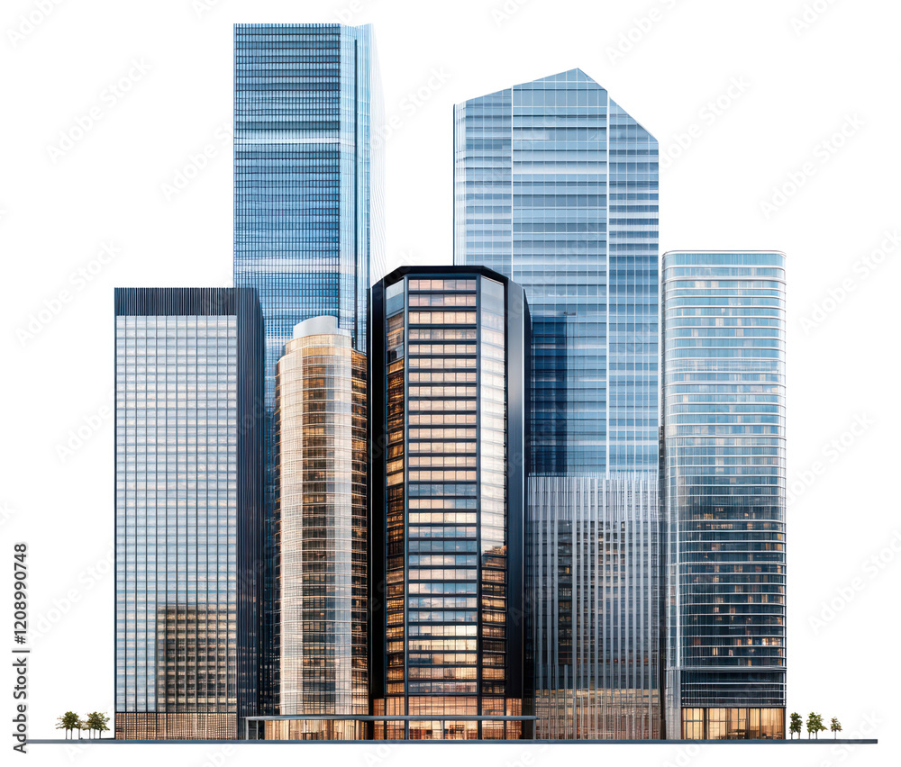 Fototapeta premium PNG Group of asian buildings architecture skyscrapers cityscape.