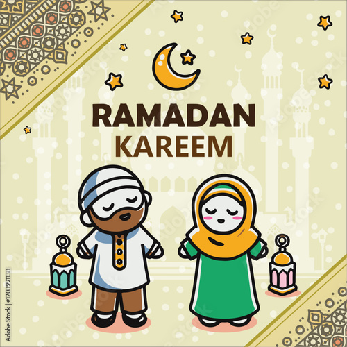 Happy Ramadan, Happy Fasting Day template greeting card. Selamat Hari Raya Aidilfitri