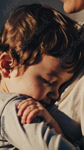 Emotive Scene of Child Comforting in Mothers Embrace Footage