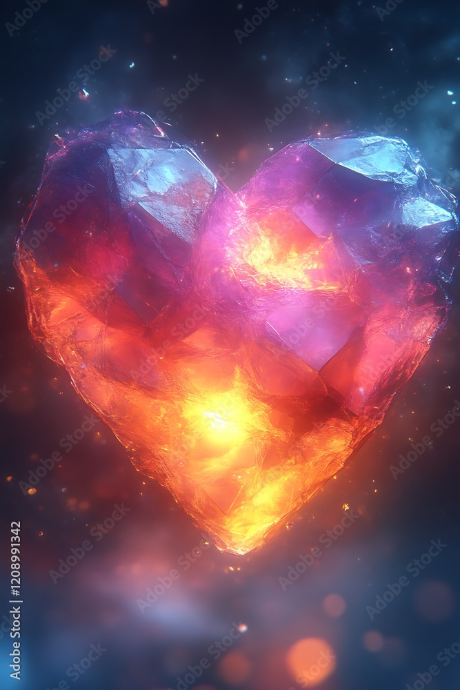 Fototapeta premium Glowing crystal heart in space.