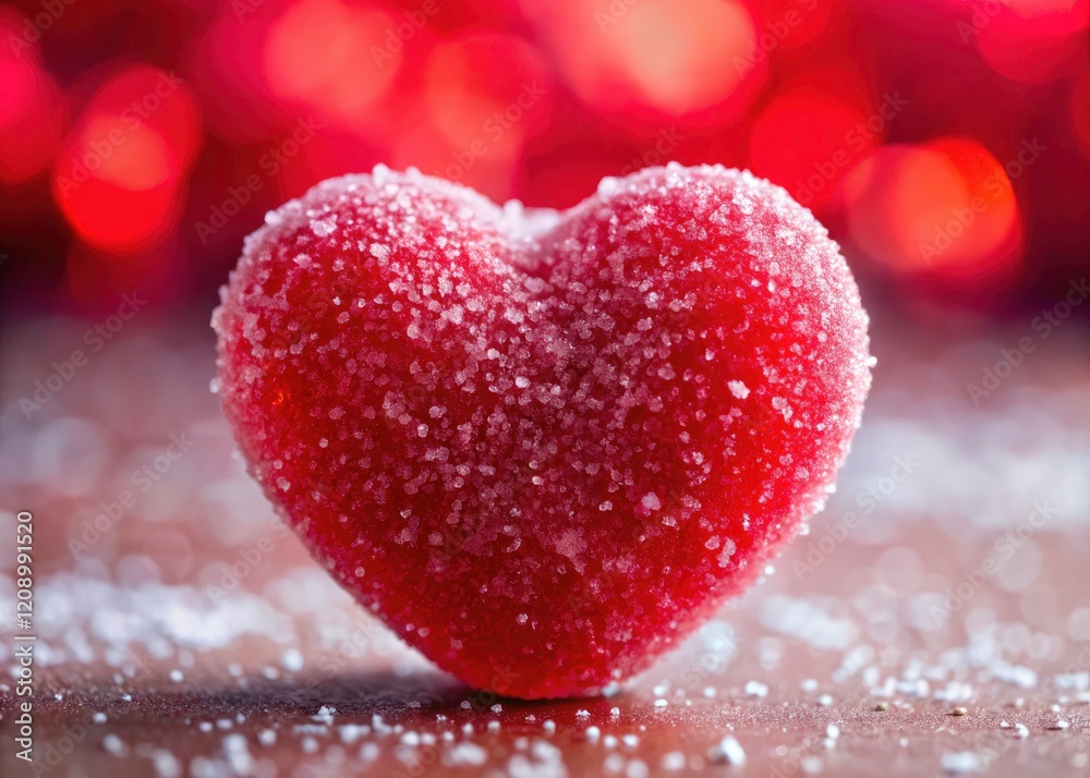 Fototapeta premium Valentine's Day Heart Candy, Red Sugar Candy, Sweet Treats, Love Candy, Romantic Candy, Closeup Heart Shaped Candy