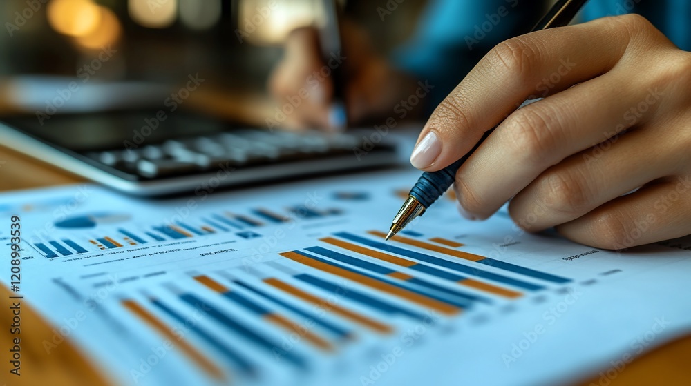 Close-up of hands analyzing financial charts. Close-up of hands analyzing financial charts.