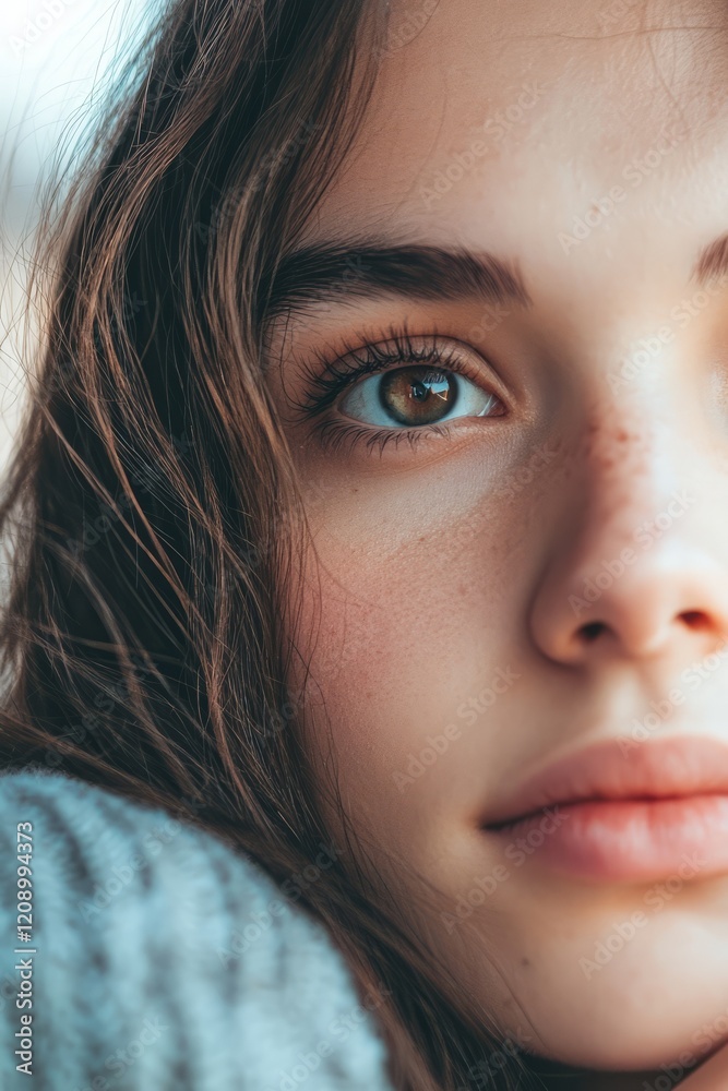 Fototapeta premium A close-up of faces with serious and thoughtful expressions. The background is softl, Generative AI