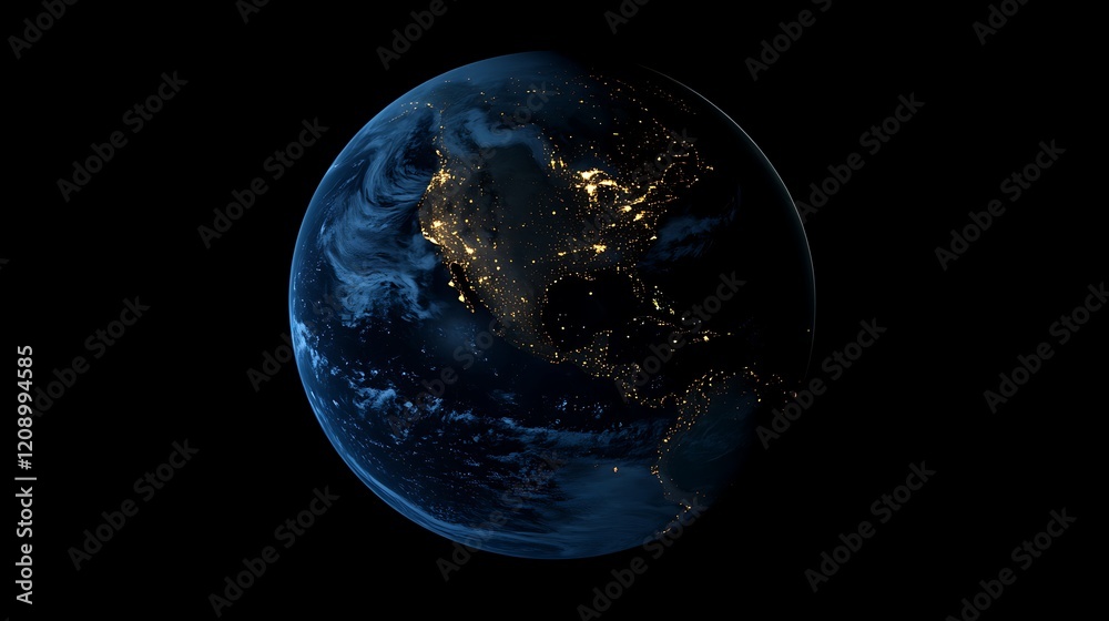 3D rendering of the Earth seen from space at night on universe galaxy 3D rendering of the Earth seen from space at night on universe galaxy