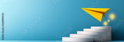 Ai generates creative flight paper plane ascending steps business environment inspirational concept