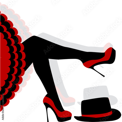 Poster with female legs wearing red shoes and hat.eps