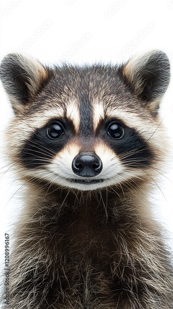 Curious raccoon peeking out from behind an invisible object on a white background Curious raccoon peeking out from behind an invisible object on a white background