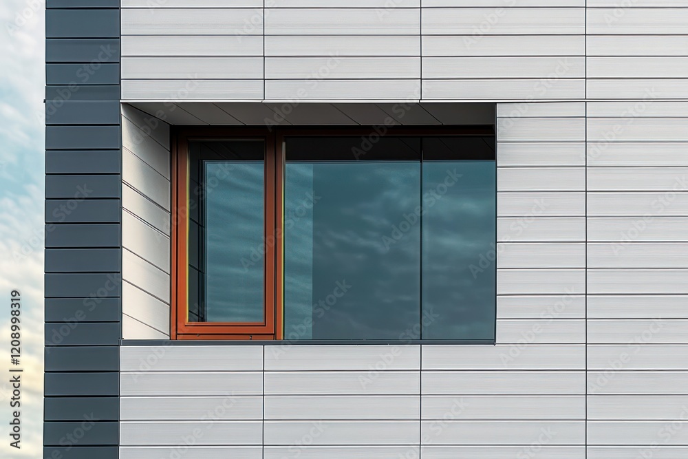 Modern Building Facade with White Siding Panels and Window View Modern Building Facade with White Siding Panels and Window View