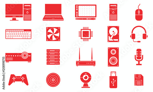 Computer Parts Vector Icon Set.