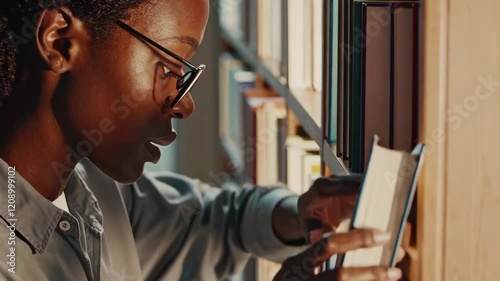 Organizing Books in a Library Scene Realistic Footage of a Reader