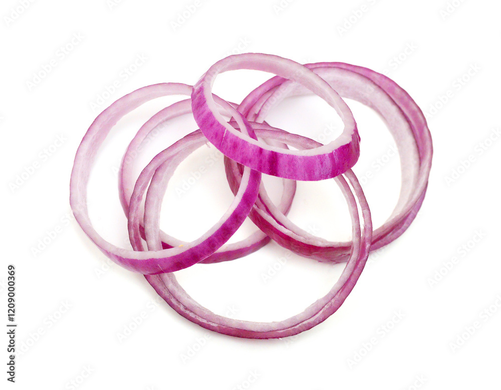 Fototapeta premium Red onion rings on white background