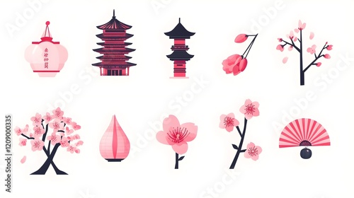 japanese cherry blossom icon, sakura icon, さくら　アイコン