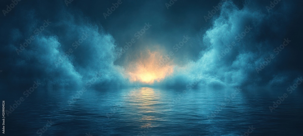 Dark Blue Nightclub Scene with Fog and Smoke for Event Display Product Presentation in Ethereal Light Dark Blue Nightclub Scene with Fog and Smoke for Event Display Product Presentation in Ethereal Light