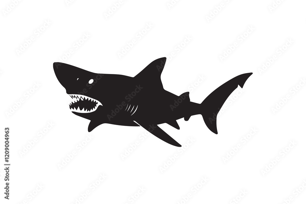 Shark silhouette and icon Shark silhouette and icon