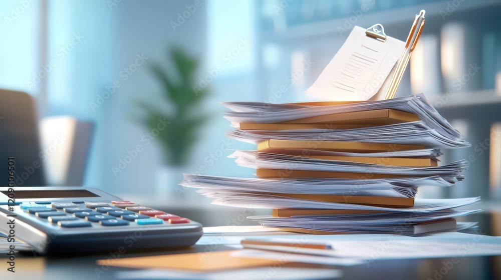 A calculator and a stack of financial documents spread across a desk, symbolizing analysis and budgeting. A calculator and a stack of financial documents spread across a desk, symbolizing analysis and budgeting.