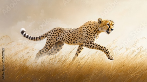 A cheetah in mid-sprint on a grassy plain, showcasing speed and grace.