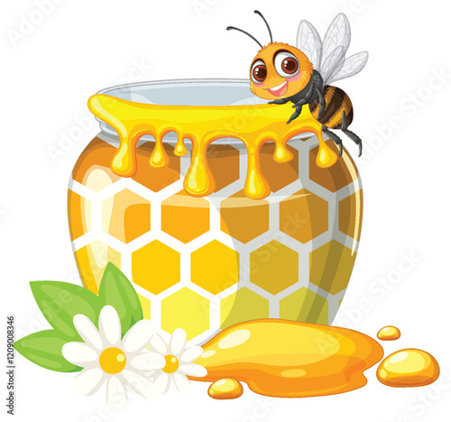 Bee and Honey Jar Illustration