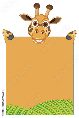 Cheerful Giraffe with Blank Sign