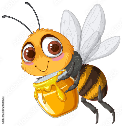 Cute Bee with Honey Jar