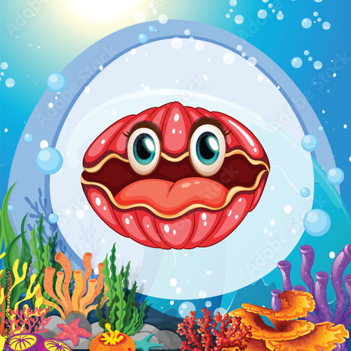 Cheerful Clam in Vibrant Coral Reef