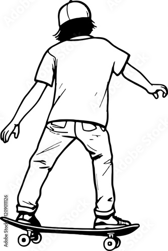 boy skateboarding drawing outline