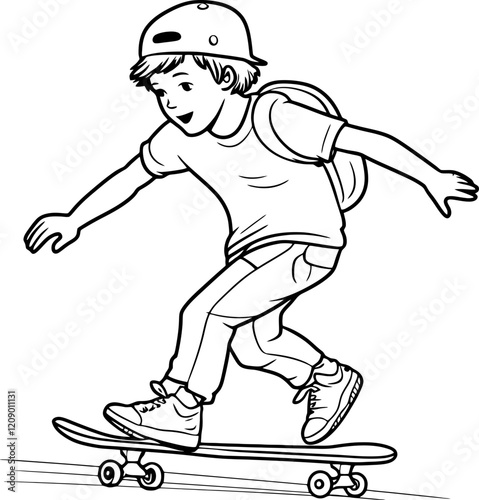 boy skateboarding drawing outline