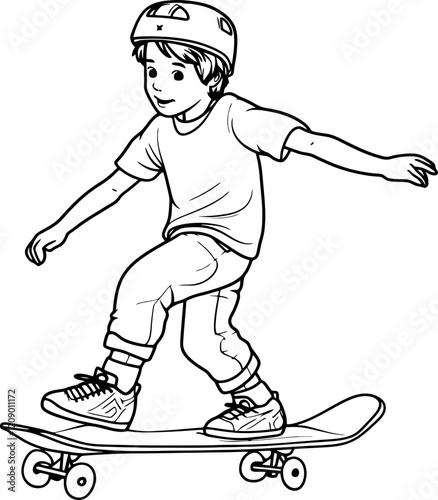 boy skateboarding drawing outline