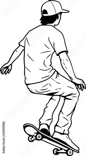 boy skateboarding drawing outline