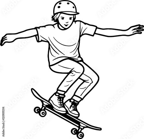 boy skateboarding drawing outline