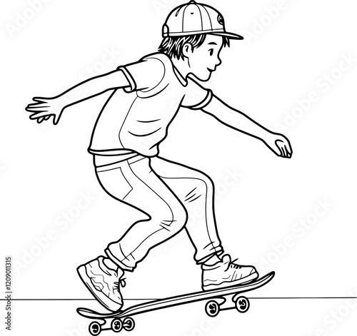 boy skateboarding drawing outline