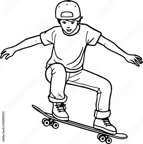 boy skateboarding drawing outline
