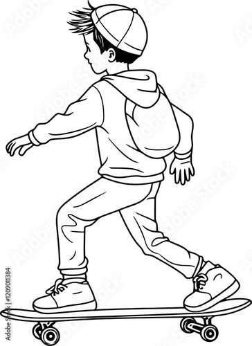boy skateboarding drawing outline