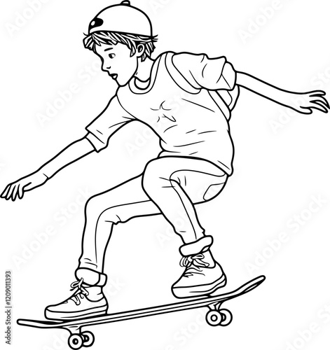 boy skateboarding drawing outline