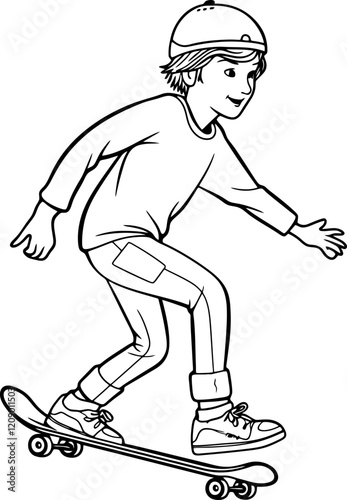 boy skateboarding drawing outline