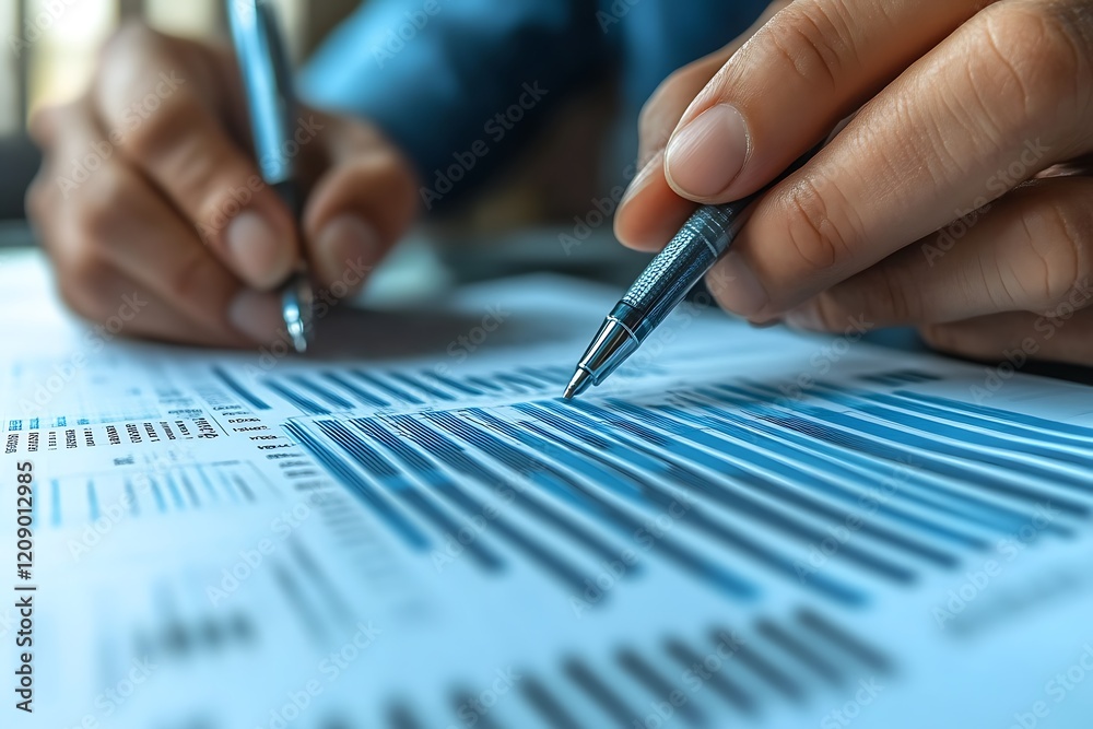 Close-up of hands analyzing financial charts. (2) Close-up of hands analyzing financial charts. (2)