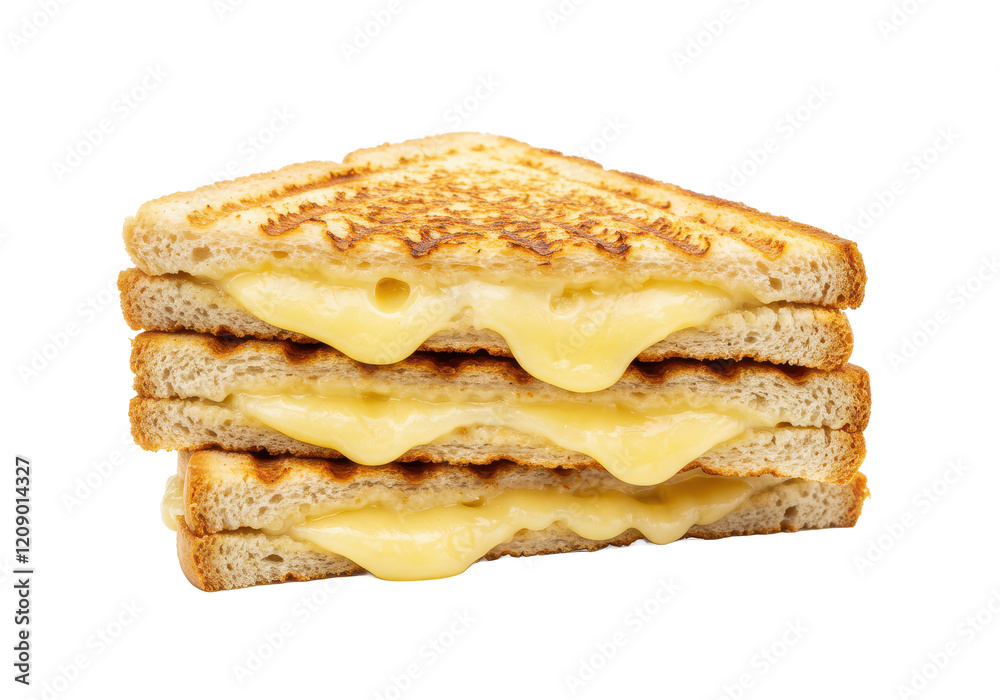 Stack of two grilled cheese sandwiches with melted cheese oozing out, showing grilled marks on the bread, isolated on a white background Stack of two grilled cheese sandwiches with melted cheese oozing out, showing grilled marks on the bread, isolated on a white background