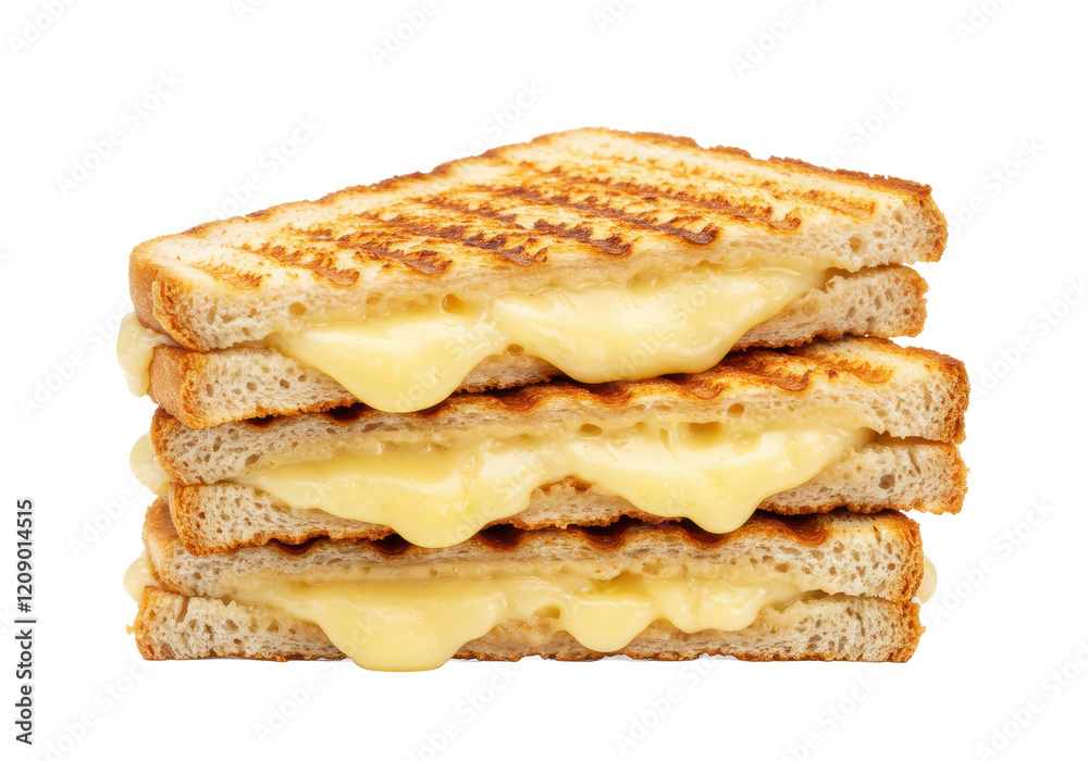Stack of two grilled cheese sandwiches with melted cheese oozing out, showing grilled marks on the bread, isolated on a white background Stack of two grilled cheese sandwiches with melted cheese oozing out, showing grilled marks on the bread, isolated on a white background