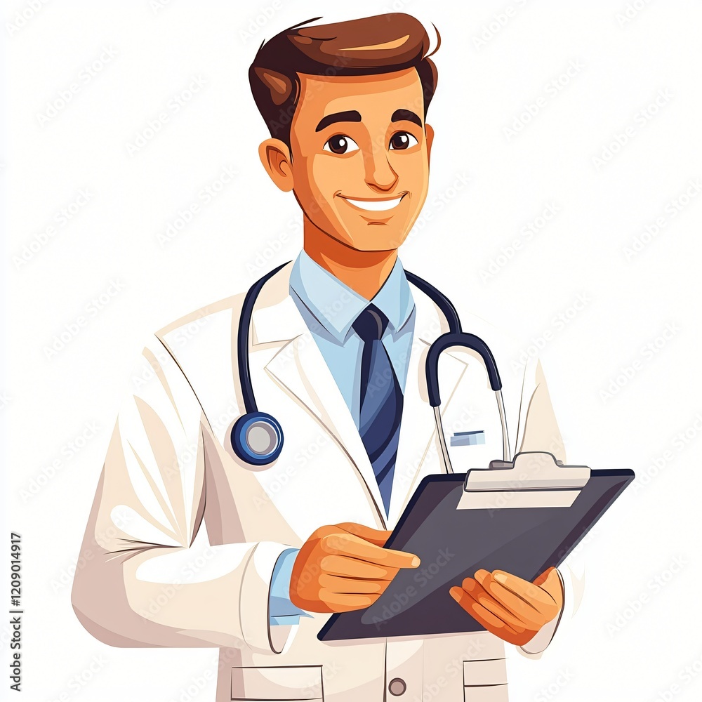 Smiling Male Doctor Holding Clipboard Healthcare Professional Medical Illustration Smiling Male Doctor Holding Clipboard Healthcare Professional Medical Illustration