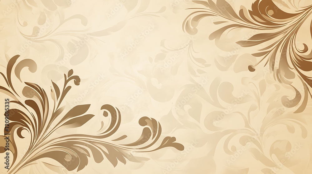 Elegant Beige Background with Brown Floral Designs Elegant Beige Background with Brown Floral Designs