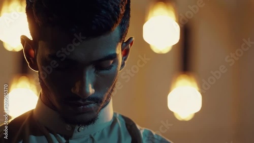 Captivating Portrait Scene Footage with Dramatic Lighting Effects