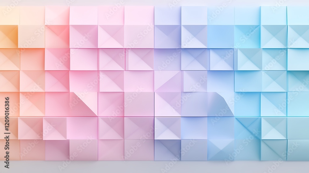 Obraz premium Abstract pastel geometric background with squares and triangles in gradient colors of pink and blue