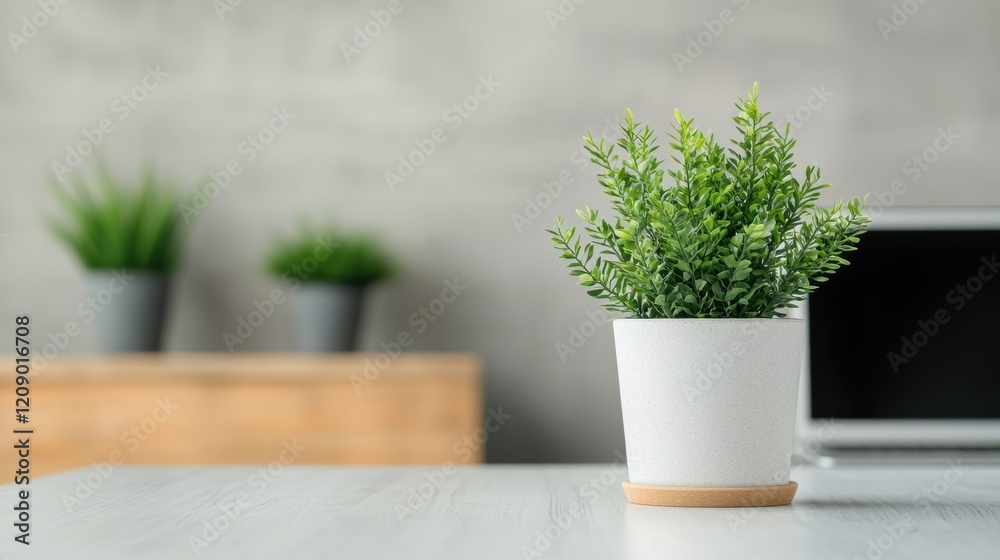 Small potted plant improving air quality in the office