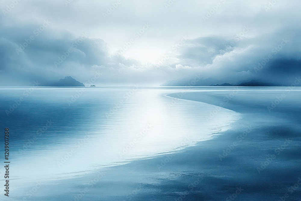 Serene Tranquil Beach Seascape with Calm Waters and Soft Blue Sky Serene Tranquil Beach Seascape with Calm Waters and Soft Blue Sky