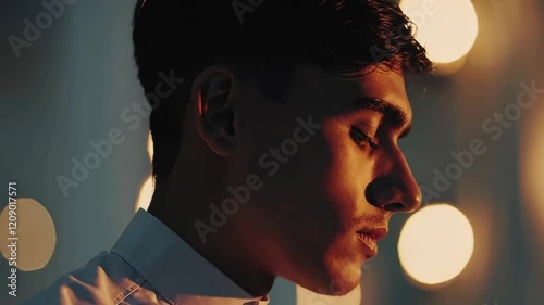 Close-Up Shot of Young Mans Face with Dramatic Lighting Footage